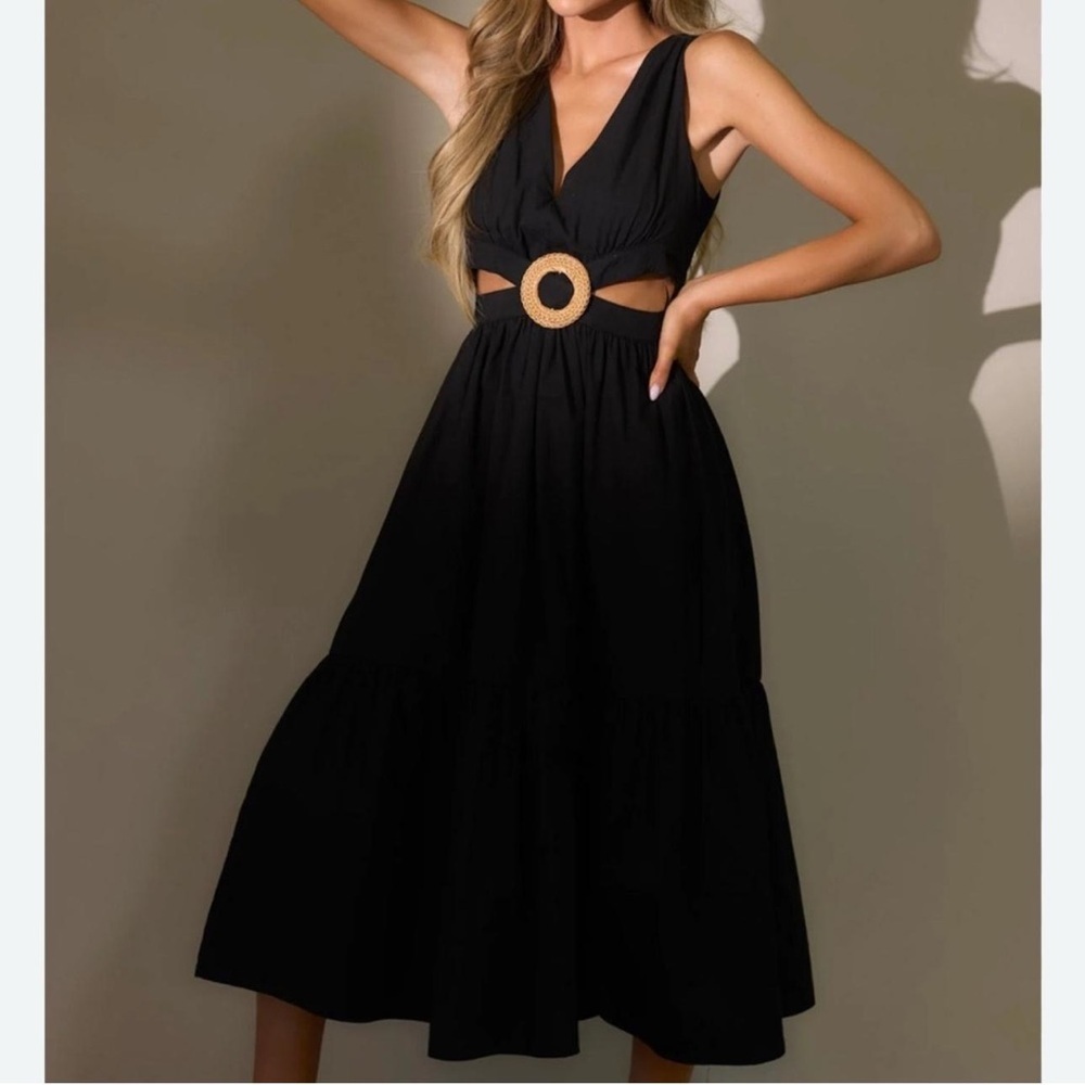 Dress Forum Black Midi Dress with Cutout Detail